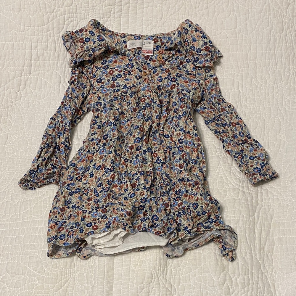 Zara Floral Kids Dress - Blue and Orange